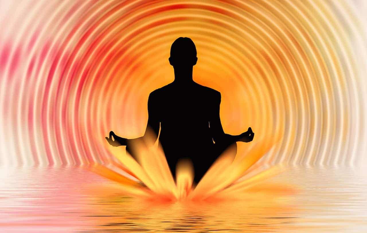 Grafik eines Mannes während der Transzendentale Meditation. Er sitzt im Lotus auf dem Wasser.