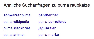 Ähnliche Suchanfragen zu «puma raubkatze»: Die ergänzenden Begriffe grenzen die Suche auf das Tier ein.