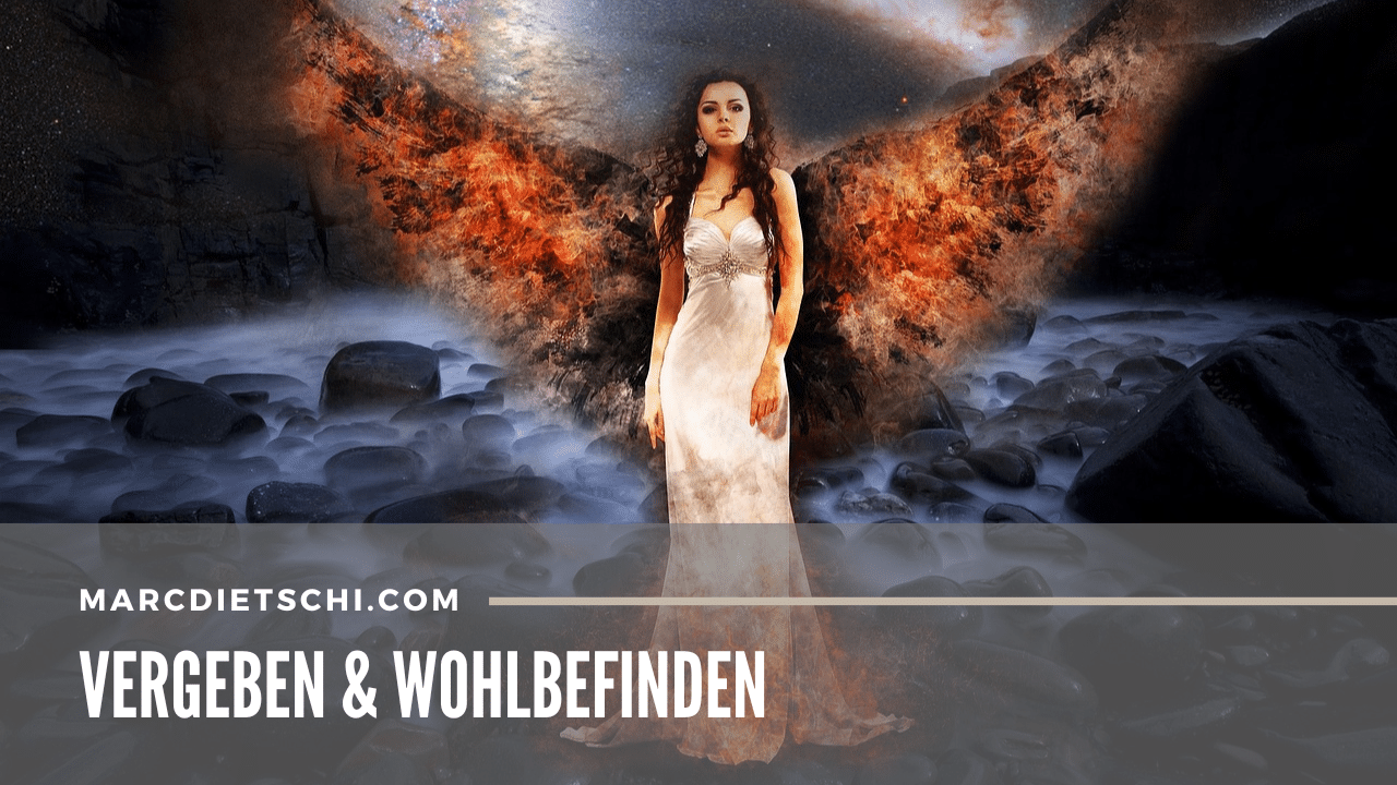 Ein Engel der Rache mit der Überschrift Vergeben & Wohlbefinden.