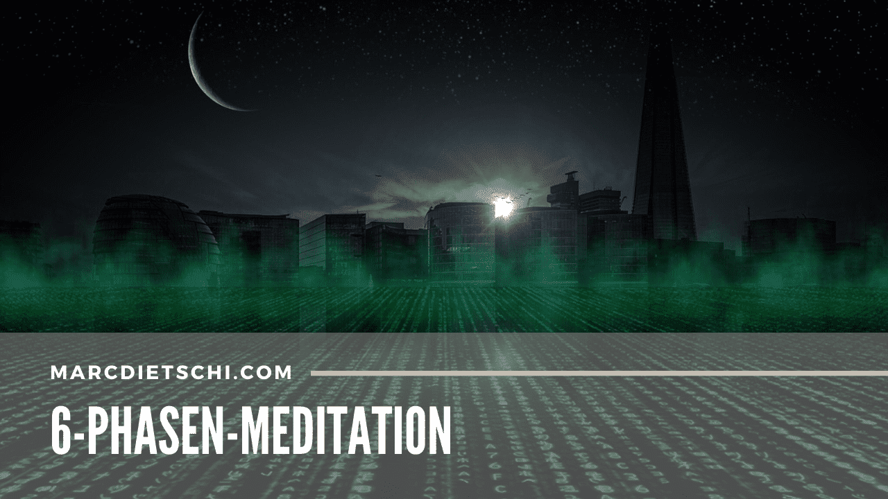 Mystische nächtliche Szenerie mit grünem Nebel und Mondschein, symbolisiert die 6-Phasen-Meditation zur persönlichen Entwicklung.